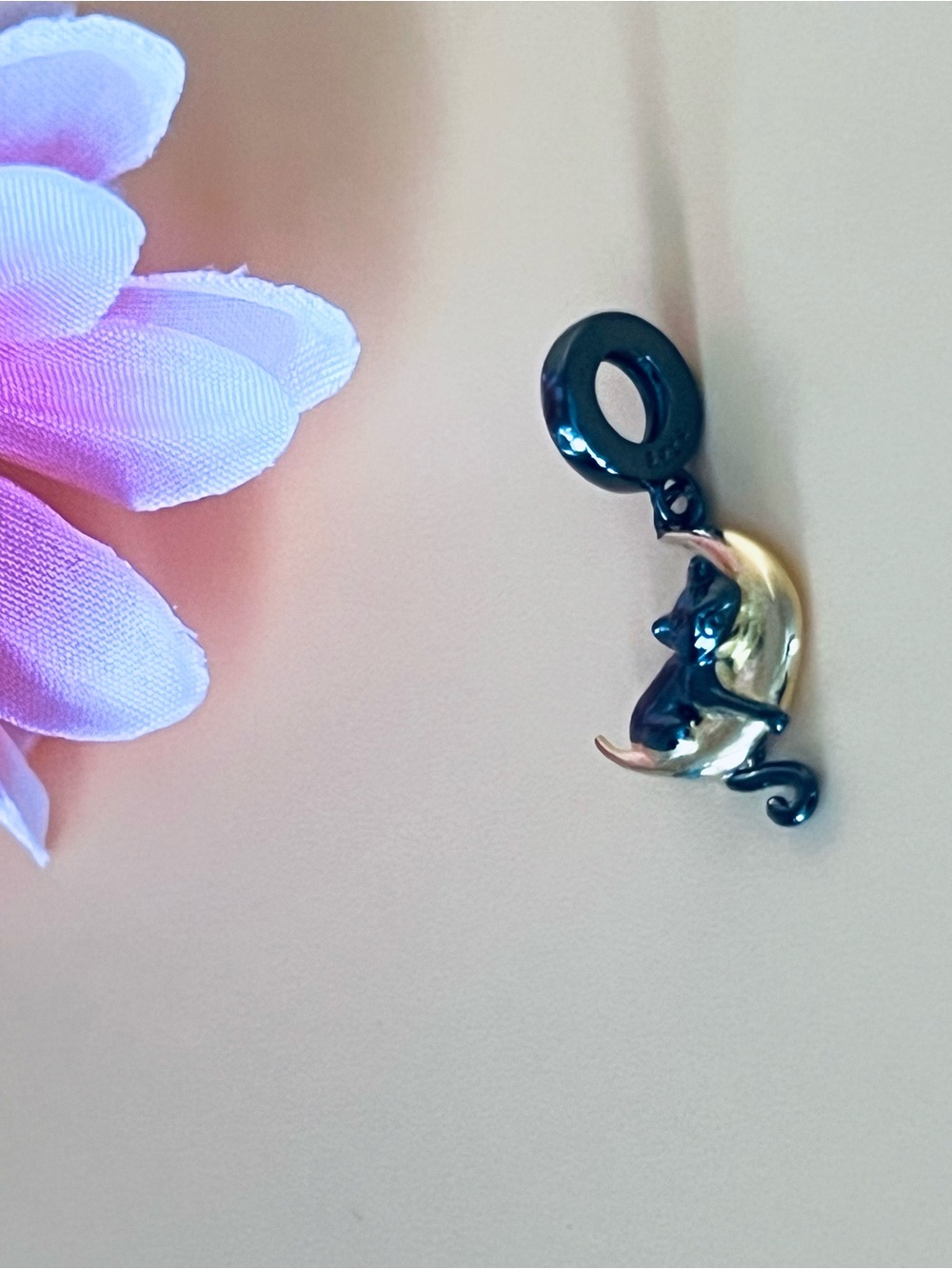 Cat Moon Pendant charm, stamped .925
